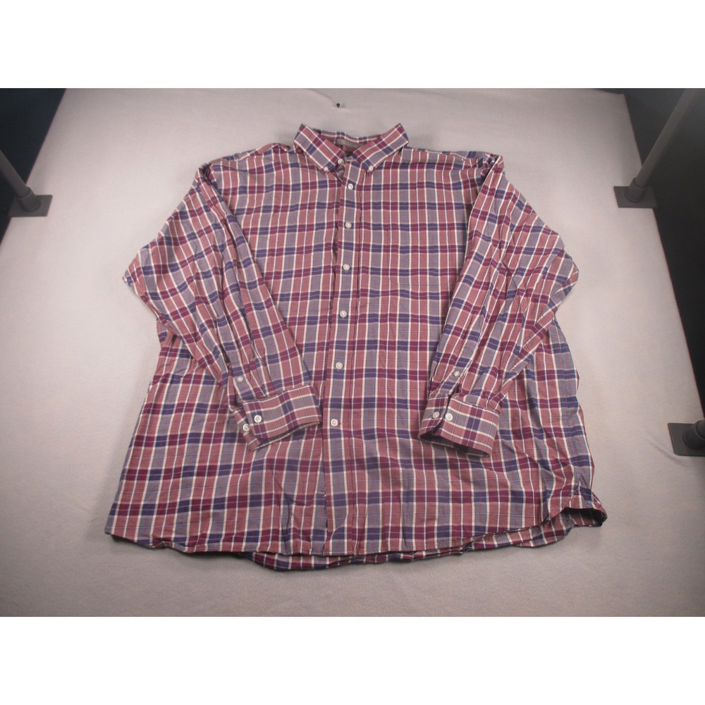 Daniel Cremieux Mens XXL Burgundy Blue Plaid Button Down Shirt Cotton Blend